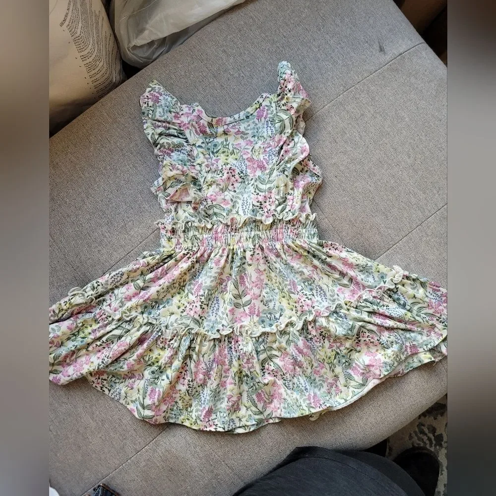 Nanette Lepore Girls 12 Month Dress Smocked Floral Sleeveless Ruffle Cottagecore